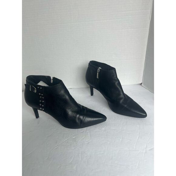 Lavorazione Artigiana Black Leather Pointy Toe Studded Buckle Ankle Zip Boot 8.5 - Picture 3 of 12